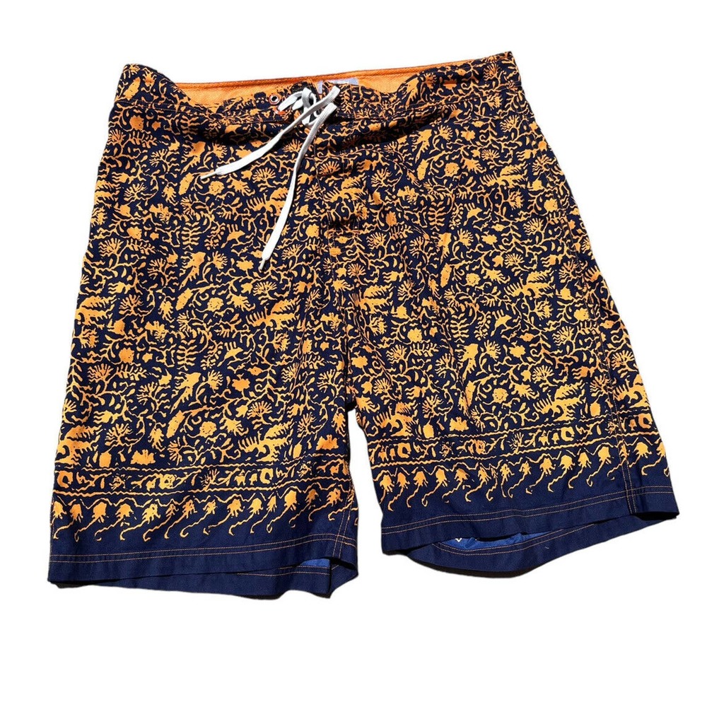 UTILITY Mens Board Shorts Size 38 Blue Orange Pattern Very Good Pre-owned Cond